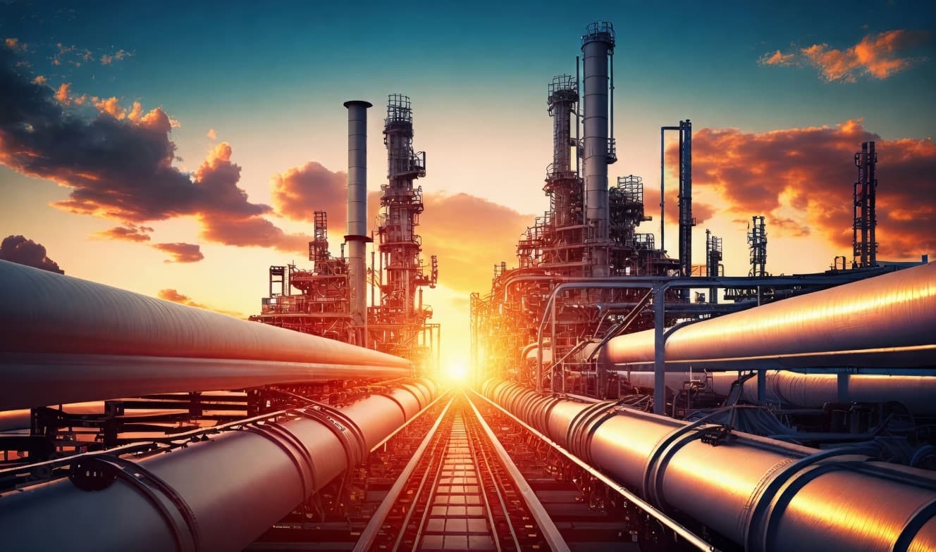 Refinery processing units at dusk